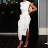 Solid Sleeveless Side Zipper Slit Irregular Dress Women Irregular Side Split Midi Dress Summer Elegant Ladies Party Vestido - Hplify
