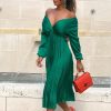 Solid color pleated dress Women long sleeve high waist autumn dress 2019 Elegant office ladies workwear dresses Robe femme - Hplify