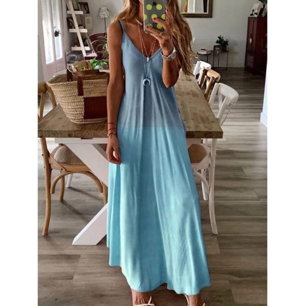 Solid color v neck dress women Spaghetti strap draped summer beach dress 2019 Casual long maxi dresses robe femme vestidos mujer - Hplify