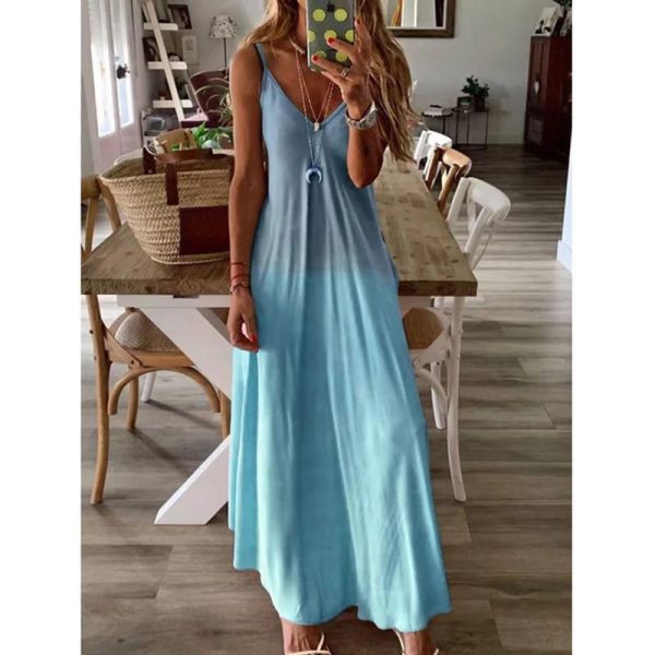 Solid color v neck dress women Spaghetti strap draped summer beach dress 2019 Casual long maxi dresses robe femme vestidos mujer - Hplify