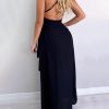 Spaghetti Strap Lace Insert Slit Maxi Dress Women Secy v neck black summer dress Backless beach maxi dresses Robe femme vestidos - Hplify
