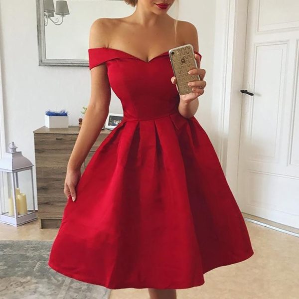Strapless off the shoulder dress Women short sleeve A-line pleated dresses Summer elegant ladies party dress sexy vestidos mujer - Hplify