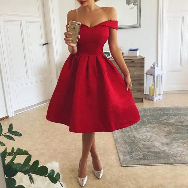 Strapless off the shoulder dress Women short sleeve A-line pleated dresses Summer elegant ladies party dress sexy vestidos mujer - Hplify