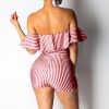Striped Off Shoulder Ruffles Design Romper Sashes stripes jumpsuits for women Summer high waist jumpsuit shorts Overalls - Hplify