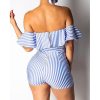 Striped Off Shoulder Ruffles Design Romper Sashes stripes jumpsuits for women Summer high waist jumpsuit shorts Overalls - Hplify