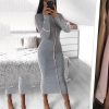Striped biding long sleeve bodycon dress women Solid color sexy night club party dress Autumn knee turleneck robe femme - Hplify