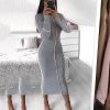 Striped biding long sleeve bodycon dress women Solid color sexy night club party dress Autumn knee turleneck robe femme - Hplify