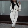 Striped biding long sleeve bodycon dress women Solid color sexy night club party dress Autumn knee turleneck robe femme - Hplify