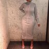 Striped biding long sleeve bodycon dress women Solid color sexy night club party dress Autumn knee turleneck robe femme - Hplify