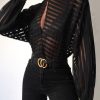 Stripes Keyhole Front Mesh Blouse Women See Through Hollow Out Womens Tops and Blouses Party Top blusas mujer de moda - Hplify
