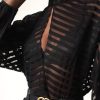 Stripes Keyhole Front Mesh Blouse Women See Through Hollow Out Womens Tops and Blouses Party Top blusas mujer de moda - Hplify