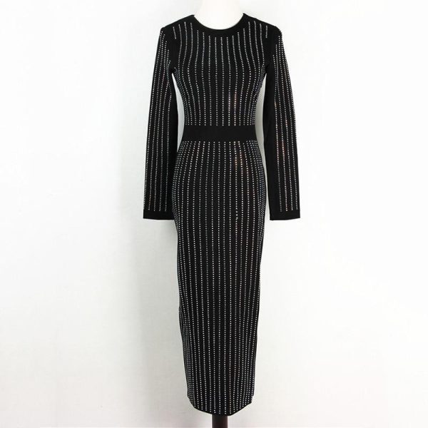 Stripes binding sequin party dress Women long sleeve diamonds bodycon sexy dress Shinny skinny dresses vestidos verano - Hplify