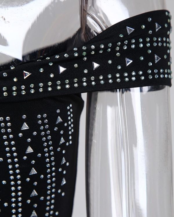 Studded Off Shoulder Slit Party Dress - Hplify