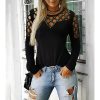Studded hollow out long sleeve top Women summer Leisure holiday blouse shir Ladies Black Basic Shinny casual blouse - Hplify