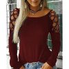 Studded hollow out long sleeve top Women summer Leisure holiday blouse shir Ladies Black Basic Shinny casual blouse - Hplify