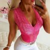Summer Clothes Sexy Lace Hollow Out See Through Bodycon Bodysuit Women Sleeveless V Neck Romper One Piece Jumpsuit Club Outfit - Hplify