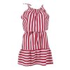 Summer Dress Casual Halter Lace Up Red Striped Eastic Waist Patchwork Bandage Mini Dress  Women Dress - Hplify