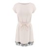 Summer Dress Casual Round Neck Short Sleeve Lace Patchwork Bandage Mini Dress Black Pink White Women Dress - Hplify
