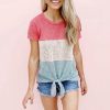 Summer Patchwork T Shirt Korean Style Women Clothes Short Sleeve O Neck Shirts Tunic Lace Up Tops Casual Loose Tshirt Streetwear - Hplify