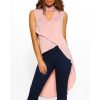Summer Sexy Fashion Pink Chiffon Tops Sleeveless Halter Tank Top Elegant Women Irregular Clothes Casual Long Shirt Streetwear - Hplify