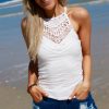 Summer Sexy White Hollow Out Halter T Shirt Women Clothes Sleeveless Off Shoulder Tops Backless Tshirt Fashion Streetwear - Hplify