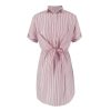 Summer Streetwear Casual Women Blue Pink Striped Turndown Collar Lace Up Women  Dress Summer Shirt Dress Short Sleeve Dress - Hplify