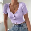 V-Neck Ribbed Short-Sleeve Button Short Top Deep Streetwear Tank Tops - Hplify