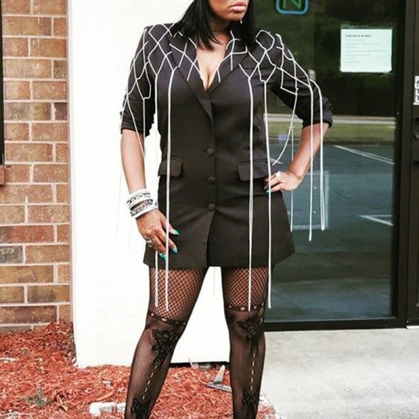 Tassels detail designed women blazer streetwear Single breasted long blazers womens blazer and jackets Khaki black veste longue - Hplify