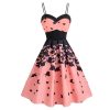 Pink Vintage Butterfly Print Elegant Party Dress Women Strap Dresses - Hplify