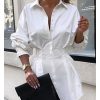 Turn down collar white shirt dress women Long sleeve high waist plunge dress Elegant button design dresses vestidos autumn - Hplify