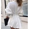 Turn down collar white shirt dress women Long sleeve high waist plunge dress Elegant button design dresses vestidos autumn - Hplify