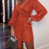 V Neck Hot Stamping Lantern Sleeve Ruched Dress Women Long Sleeve Party Dress - Hplify
