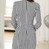 V-Neck Houndstooth Buttoned Bodycon Dress - Hplify