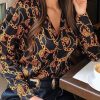 Vintage Chain Print Womens Tops and Blouses Turn Down Collar Long Sleeve Shirt Femme Workwear Shirts Autumn Fashion Blusa - Hplify