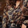 Vintage Chain Print Womens Tops and Blouses Turn Down Collar Long Sleeve Shirt Femme Workwear Shirts Autumn Fashion Blusa - Hplify
