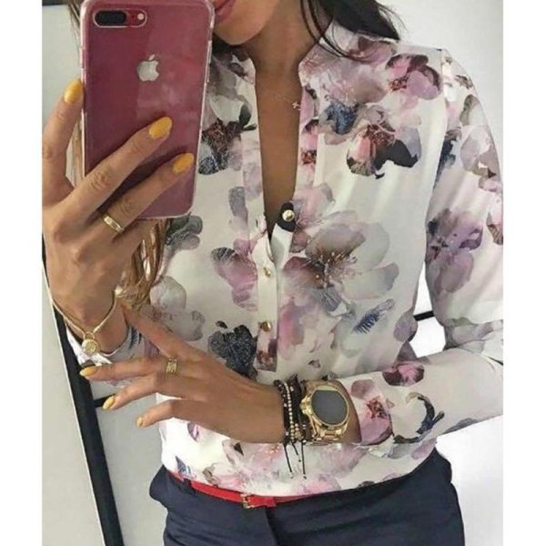 Vintage Floral Print Blouse Women 2019 Long Sleeve Button V Neck Womens Tops and Blouses Elegant Ladies Summer shirt Blusas - Hplify