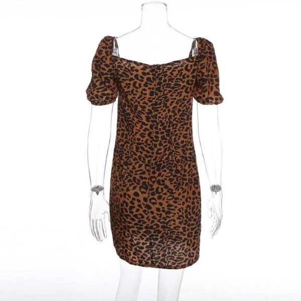 Vintage leopard print dress Women night clubg party dress Summer 2019 Mini bodycon dresses Front lace up vestidos de festa - Hplify