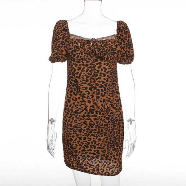 Vintage leopard print dress Women night clubg party dress Summer 2019 Mini bodycon dresses Front lace up vestidos de festa - Hplify