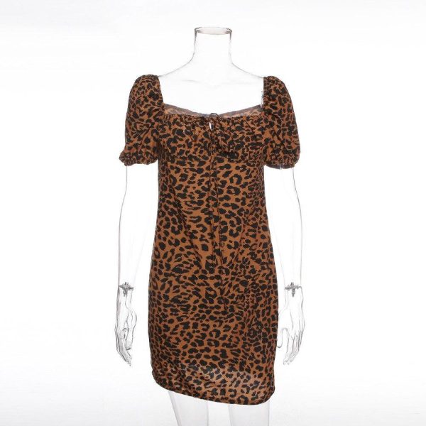 Vintage leopard print dress Women night clubg party dress Summer 2019 Mini bodycon dresses Front lace up vestidos de festa - Hplify