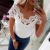 White Blue Lace T Shirt Summer Sexy Tees Off The Shoulder Tops for Women Clothes Short Sleeve Slash Neck Shirts Streetwear - Hplify