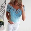 White Blue Lace T Shirt Summer Sexy Tees Off The Shoulder Tops for Women Clothes Short Sleeve Slash Neck Shirts Streetwear - Hplify