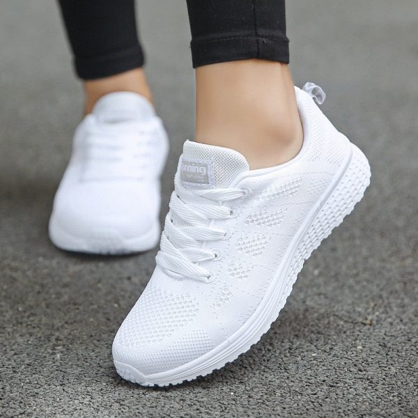 Women Casual Shoes Breathable Walking Mesh Flat Shoes White Sneakers