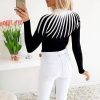 Women Casual Slim Striped Print Top Long Sleeve O Neck Sewater Knitted Pulovers Patchwork Top - Hplify
