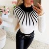 Women Casual Slim Striped Print Top Long Sleeve O Neck Sewater Knitted Pulovers Patchwork Top - Hplify