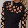 Women Cut Out Long Sleeve T Shirt Autumn Solid Mock Neck Lace-up Sleeve Black Tshirt Tops Streetwear Slim Fit Blusas Mujer - Hplify