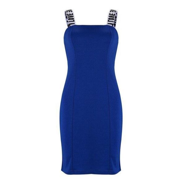 Women Dress Sexy Bodycon Dress Halter Zipper Letter Parinted Blue Sleeveless Party Dress Sexy Dress - Hplify