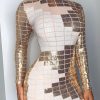 Women High Neck Long Sleeve Sequined Dress Contrast Sequins Bodycon Mini Party Dress Nightwear Vestido Plus Size - Hplify