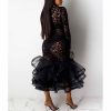 Women Hollow Out Dress Spring Winter Long Sleeve Dress Lace Ruffles High Waist Dresses Formal Party Bodycon Midi Vestidos - Hplify