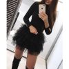 Women Long Sleeve Mesh Insert Black Dress Sexy Solid Mesh Organza Spliced Mini Dress Winter O-neck Mini Dresses - Hplify