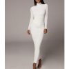 Women Long Sleeve Solid High Neck Bodycon Dress high waist slim ankle length sheath OL work dress - Hplify